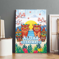 Hawaii And Japan Okinawa Canvas Wall Art Aloha Gozaimasu Tiki With Shisa LT05 - Polynesian Pride