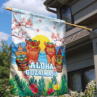 Hawaii And Japan Okinawa Garden Flag Aloha Gozaimasu Tiki With Shisa LT05 - Polynesian Pride
