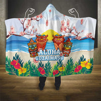 Hawaii And Japan Okinawa Hooded Blanket Aloha Gozaimasu Tiki With Shisa LT05 - Polynesian Pride