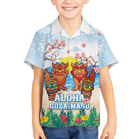 Hawaii And Japan Okinawa Kid Hawaiian Shirt Aloha Gozaimasu Tiki With Shisa