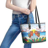 Hawaii And Japan Okinawa Leather Tote Bag Aloha Gozaimasu Tiki With Shisa LT05 - Polynesian Pride