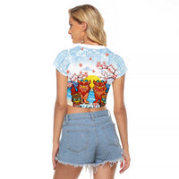 Hawaii And Japan Okinawa Raglan Cropped T Shirt Aloha Gozaimasu Tiki With Shisa