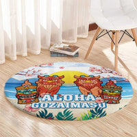 Hawaii And Japan Okinawa Round Carpet Aloha Gozaimasu Tiki With Shisa