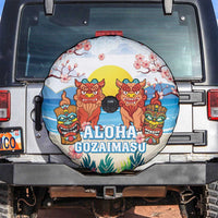 Hawaii And Japan Okinawa Spare Tire Cover Aloha Gozaimasu Tiki With Shisa LT05 Blue - Polynesian Pride