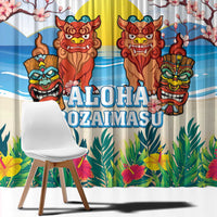 Hawaii And Japan Okinawa Window Curtain Aloha Gozaimasu Tiki With Shisa LT05 - Polynesian Pride