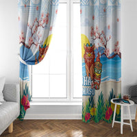 Hawaii And Japan Okinawa Window Curtain Aloha Gozaimasu Tiki With Shisa LT05 - Polynesian Pride