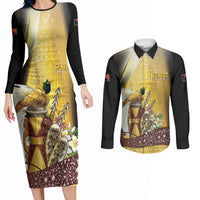 Papua New Guinea Couples Matching Long Sleeve Bodycon Dress and Long Sleeve Button Shirt Independence Day Unique Style LT05 Gold - Polynesian Pride