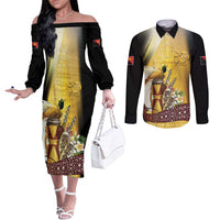 Papua New Guinea Couples Matching Off The Shoulder Long Sleeve Dress and Long Sleeve Button Shirt Independence Day Unique Style LT05 Gold - Polynesian Pride