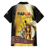Papua New Guinea Family Matching Off The Shoulder Long Sleeve Dress and Hawaiian Shirt Independence Day Unique Style LT05 Dad's Shirt - Long Sleeve Gold - Polynesian Pride
