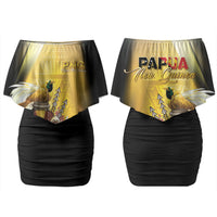 Papua New Guinea Family Matching Off Shoulder Short Dress and Hawaiian Shirt Independence Day Unique Style LT05 Mom's Dress Gold - Polynesian Pride