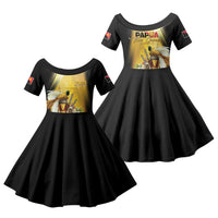 Papua New Guinea Family Matching Off Shoulder Short Dress and Hawaiian Shirt Independence Day Unique Style LT05 Daughter's Dress Gold - Polynesian Pride