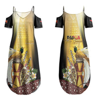 Papua New Guinea Family Matching Summer Maxi Dress and Hawaiian Shirt Independence Day Unique Style LT05 Mom's Dress Gold - Polynesian Pride