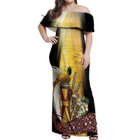 Papua New Guinea Off Shoulder Maxi Dress 50 Years Of Independence LT05 Women Gold - Polynesian Pride
