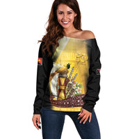 Papua New Guinea Off Shoulder Sweater 50 Years Of Independence LT05 Women Gold - Polynesian Pride