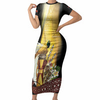 Papua New Guinea Short Sleeve Bodycon Dress Independence Day Unique Style LT05 Long Dress Gold - Polynesian Pride