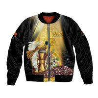 Papua New Guinea Sleeve Zip Bomber Jacket 50 Years Of Independence LT05 Unisex Gold - Polynesian Pride