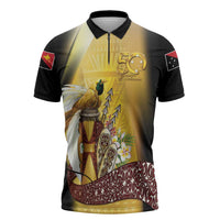 Papua New Guinea Zipper Polo Shirt 50 Years Of Independence LT05 Gold - Polynesian Pride