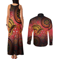 Papua New Guinea Couples Matching Tank Maxi Dress and Long Sleeve Button Shirt Birds Of Paradise With Aboriginal Pattern LT05 - Polynesian Pride