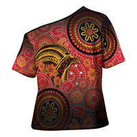 Papua New Guinea Cross Shoulder Shirt Birds Of Paradise With Aboriginal Pattern - Polynesian Pride