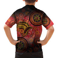 Papua New Guinea Family Matching Off The Shoulder Long Sleeve Dress and Hawaiian Shirt Birds Of Paradise With Aboriginal Pattern LT05 - Polynesian Pride