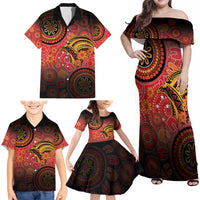 Papua New Guinea Family Matching Off Shoulder Maxi Dress and Hawaiian Shirt Birds Of Paradise With Aboriginal Pattern LT05 - Polynesian Pride