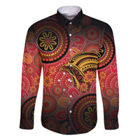 Papua New Guinea Family Matching Off Shoulder Maxi Dress and Hawaiian Shirt Birds Of Paradise With Aboriginal Pattern LT05 Dad's Shirt - Long Sleeve Red - Polynesian Pride