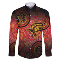 Papua New Guinea Family Matching Puletasi and Hawaiian Shirt Birds Of Paradise With Aboriginal Pattern LT05 Dad's Shirt - Long Sleeve Red - Polynesian Pride