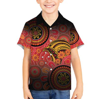 Papua New Guinea Family Matching Tank Maxi Dress and Hawaiian Shirt Birds Of Paradise With Aboriginal Pattern LT05 Son's Shirt Red - Polynesian Pride