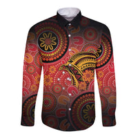 Papua New Guinea Long Sleeve Button Shirt Birds Of Paradise With Aboriginal Pattern LT05 Unisex Red - Polynesian Pride