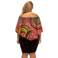 Papua New Guinea Off Shoulder Short Dress Birds Of Paradise With Aboriginal Pattern - Polynesian Pride