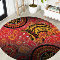 Papua New Guinea Round Carpet Birds Of Paradise With Aboriginal Pattern - Polynesian Pride