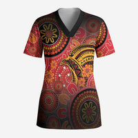 Papua New Guinea Scrub Top Birds Of Paradise With Aboriginal Pattern LT05 Adult Red - Polynesian Pride