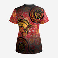 Papua New Guinea Scrub Top Birds Of Paradise With Aboriginal Pattern LT05 - Polynesian Pride