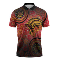 Papua New Guinea Zipper Polo Shirt Birds Of Paradise With Aboriginal Pattern LT05 Red - Polynesian Pride