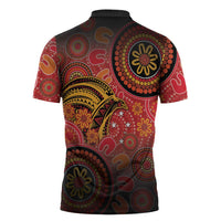 Papua New Guinea Zipper Polo Shirt Birds Of Paradise With Aboriginal Pattern LT05 - Polynesian Pride