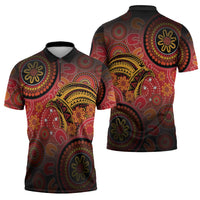 Papua New Guinea Zipper Polo Shirt Birds Of Paradise With Aboriginal Pattern - Polynesian Pride