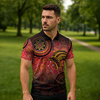 Papua New Guinea Zipper Polo Shirt Birds Of Paradise With Aboriginal Pattern LT05 - Polynesian Pride