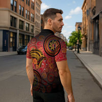Papua New Guinea Zipper Polo Shirt Birds Of Paradise With Aboriginal Pattern LT05 - Polynesian Pride