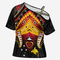 Papua New Guinea Independence Day Cross Shoulder Shirt Tribal Mask LT05 Female Red - Polynesian Pride