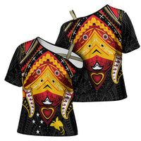 Papua New Guinea Independence Day Cross Shoulder Shirt Tribal Mask LT05 - Polynesian Pride