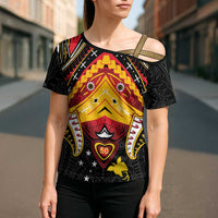 Papua New Guinea Independence Day Cross Shoulder Shirt Tribal Mask LT05 - Polynesian Pride