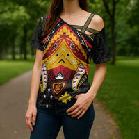 Papua New Guinea Independence Day Cross Shoulder Shirt Tribal Mask - Polynesian Pride