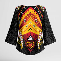 Papua New Guinea Independence Day Kimono Sleeve Blouse Tribal Mask - Polynesian Pride