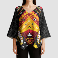 Papua New Guinea Independence Day Kimono Sleeve Blouse Tribal Mask LT05 - Polynesian Pride