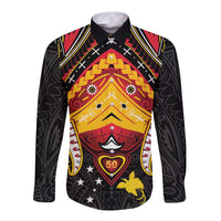 Papua New Guinea Independence Day Long Sleeve Button Shirt Tribal Mask LT05 Unisex Red - Polynesian Pride