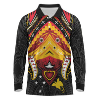 Papua New Guinea Independence Day Long Sleeve Polo Shirt Tribal Mask LT05 Red - Polynesian Pride