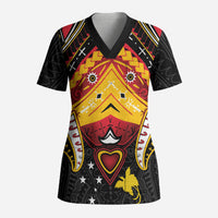 Papua New Guinea Independence Day Scrub Top Tribal Mask LT05 Adult Red - Polynesian Pride