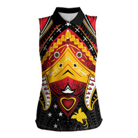 Papua New Guinea Independence Day Women Sleeveless Polo Shirt Tribal Mask LT05 Female Red - Polynesian Pride