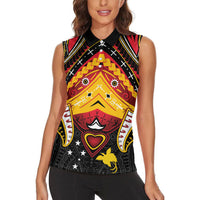 Papua New Guinea Independence Day Women Sleeveless Polo Shirt Tribal Mask LT05 - Polynesian Pride