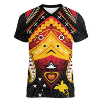 Papua New Guinea Independence Day Women V-Neck T-Shirt Tribal Mask LT05 Female Red - Polynesian Pride